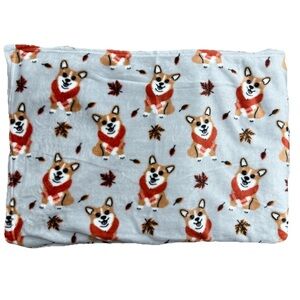 NWT Autumn Corgi Dogs Print Gray/Silver Background Ultra Plush Throw Blanket Dog